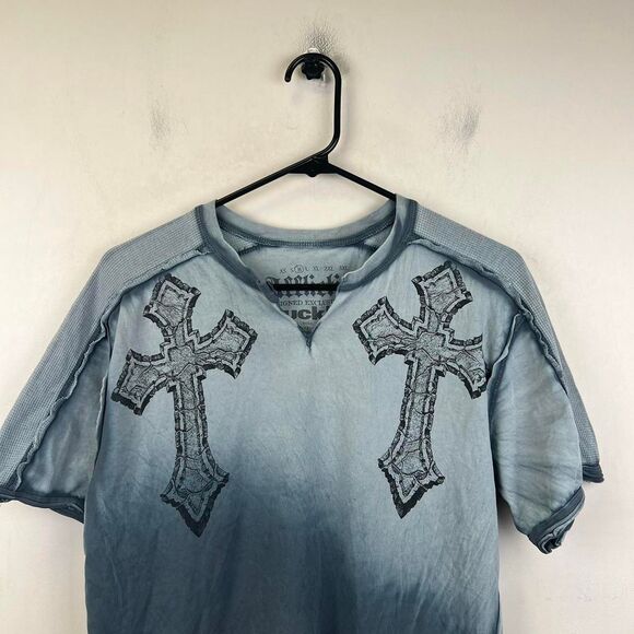 Affliction Angel Wings Cross Dip Dye Tee Jesse Pinkman Goth 2000s Y2k Size M - Picture 4 of 7